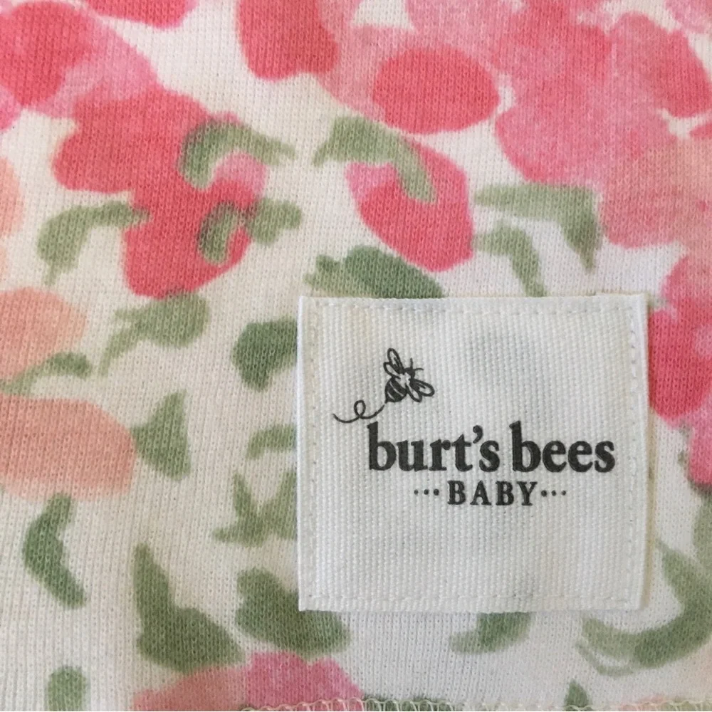 NEW 5 Burp Cloths 100% Organic Cotton Floral Pink White | Burt’s Bees